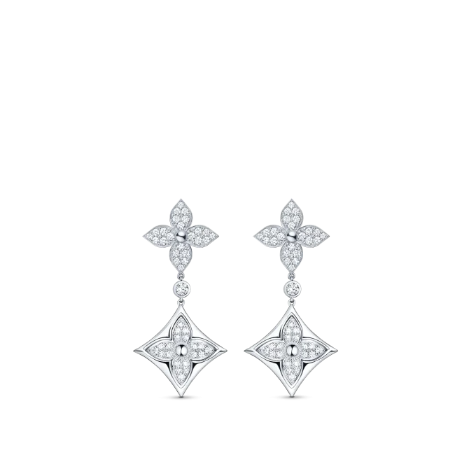 Color Blossom BB White Gold and Diamond Long Earrings