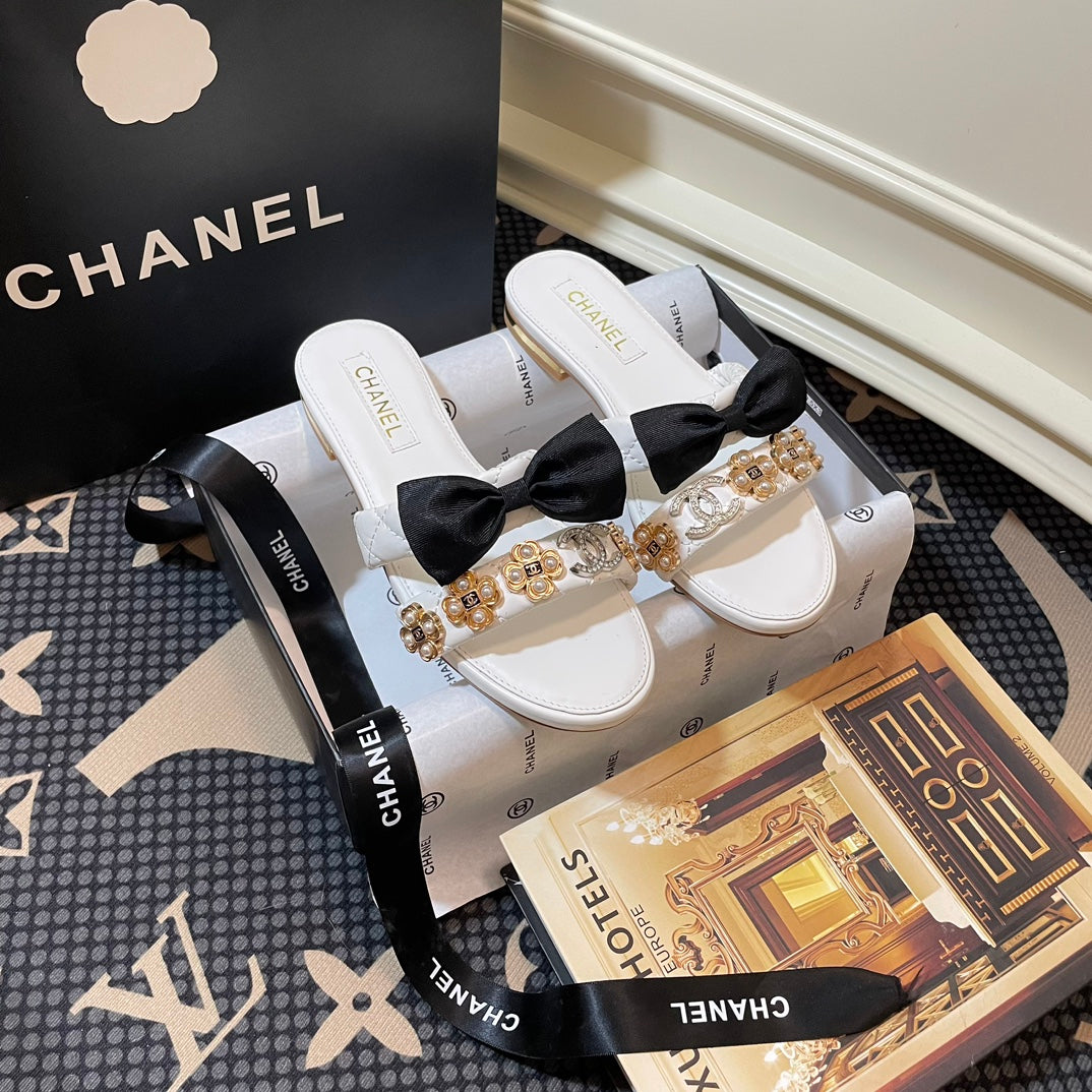 Pearl Gem Bow Flat Slippers - Image 6