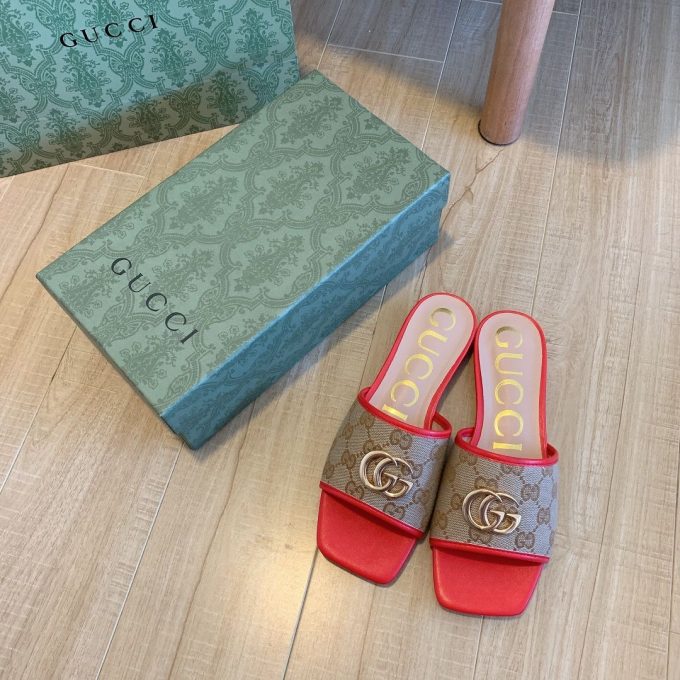 Brown Canvas Embossed Flat Slippers - Image 7
