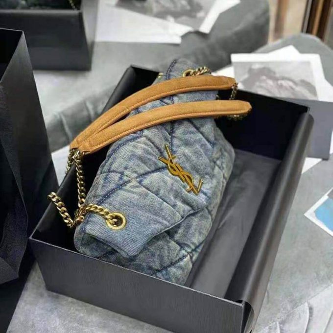 Y Puffer Small Bag in Quilted Vintage Denim and Suede - Image 2