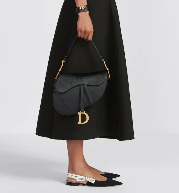 CHRISTIAN D Grained Calfskin Saddle Bag Black