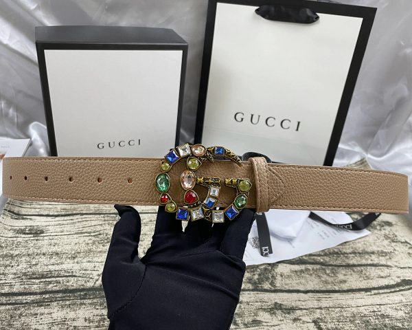 4 Colors  double G seven-color rhinestone double-sided lychee pattern belt