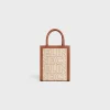 MINI VERTICAL CABAS CE IN TEXTILE WITH CE ALL-OVER PRINT NATURAL / TAN