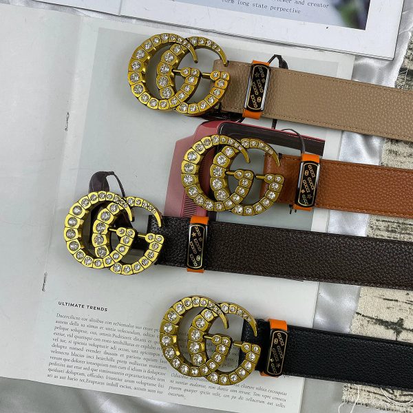 4 Colors  double-G rhinestone double-sided lychee pattern belt