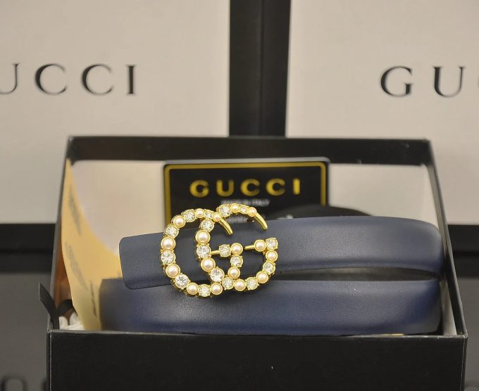 6 Colors fashion double C pearl rhinestone belt - Image 3