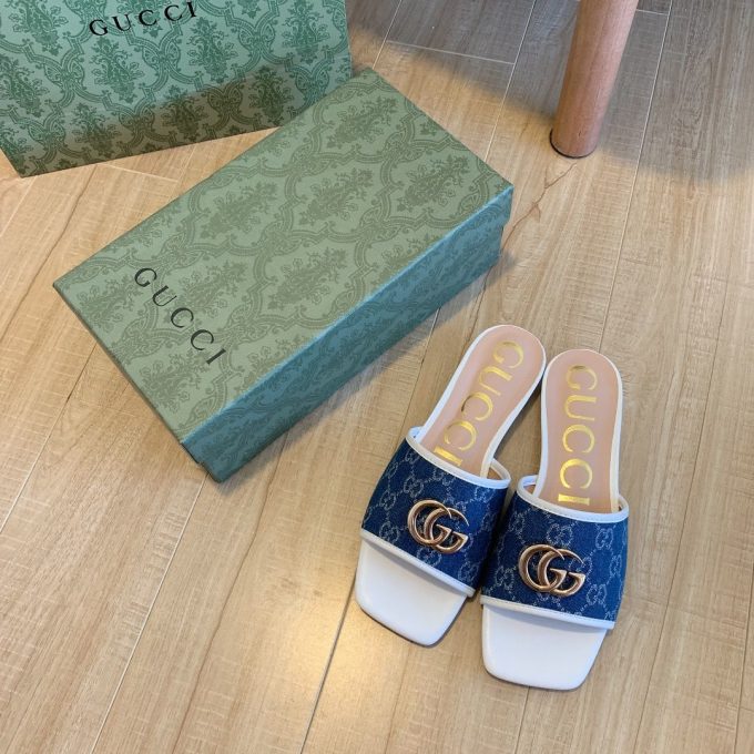 Denim Embossed Flat Slippers - Image 5