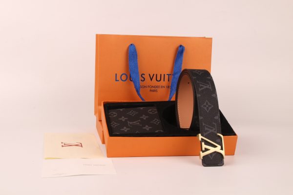 3 Color Belt Buckle + Wallet  Printed Letter Belt