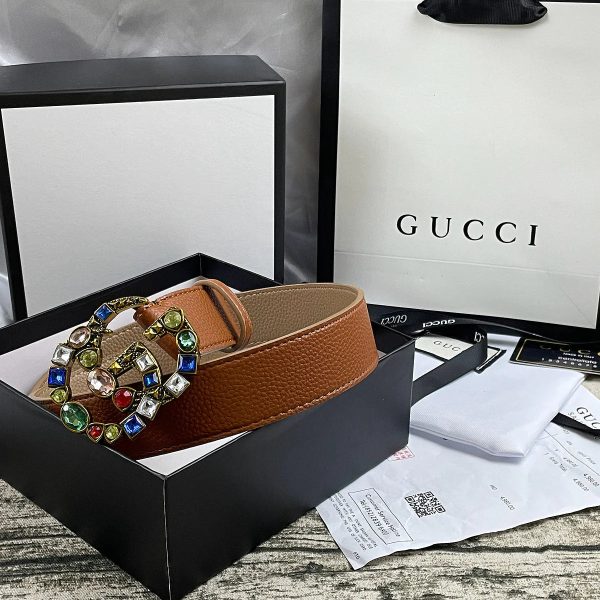 4 Colors  double G seven-color rhinestone double-sided lychee pattern belt