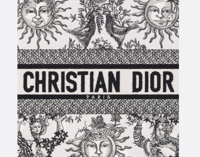 D Book Tote  White and Black Toile de Jouy Soleil Embroidery - Image 4