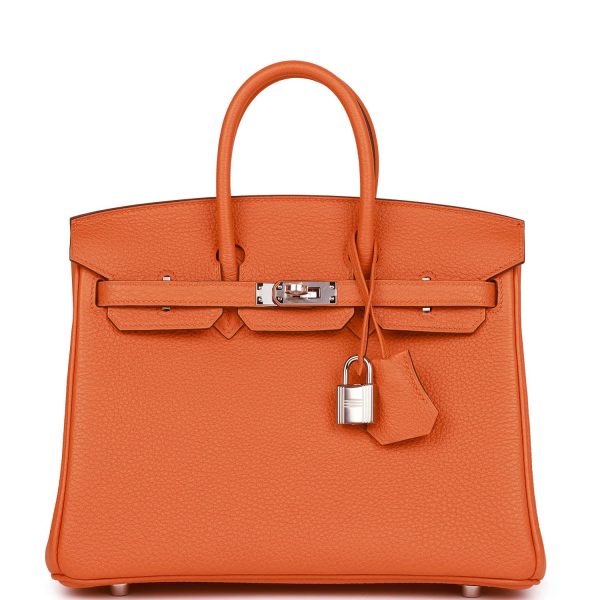 H Birkin 25 Orange Togo Palladium Hardware