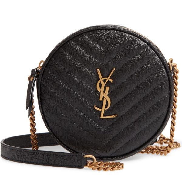 Y Vinyle Round Camera Bag in Chevron-Quilted Grain de Poudre Embossed Leather