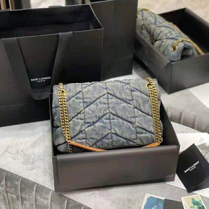 Y Puffer Small Bag in Quilted Vintage Denim and Suede - Image 6