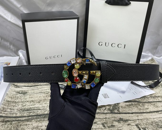 4 Colors  double G seven-color rhinestone double-sided lychee pattern belt - Image 2