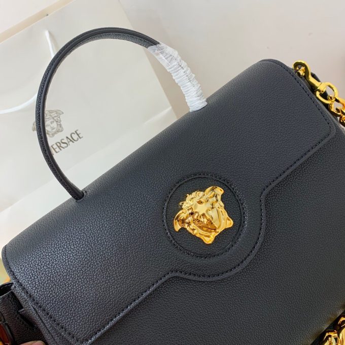 Ve Womens Medium La Medusa Leather Top Handle Bag Black Gold - Image 4