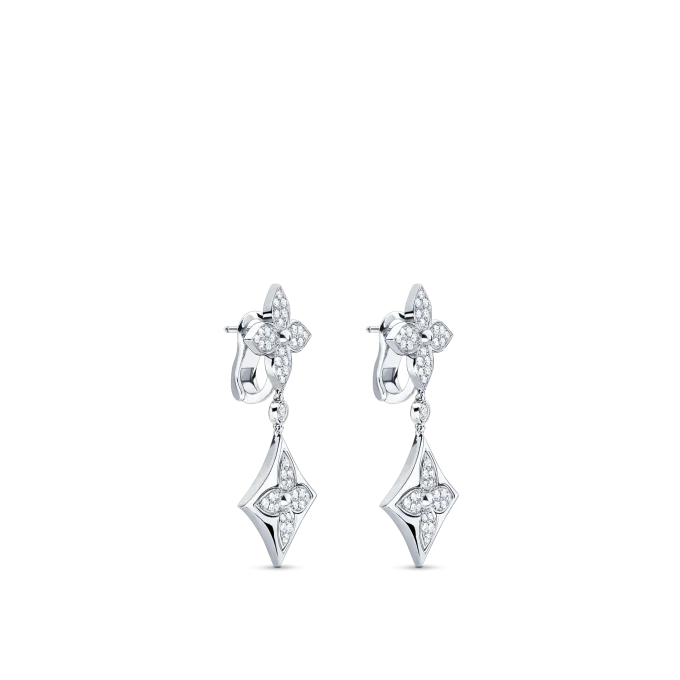 Color Blossom BB White Gold and Diamond Long Earrings - Image 2