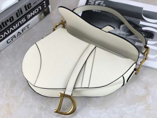 CHRISTIAN D Grained Calfskin Saddle Bag White