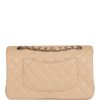 CC Medium Classic Double Flap Bag Beige Caviar Silver Hardware