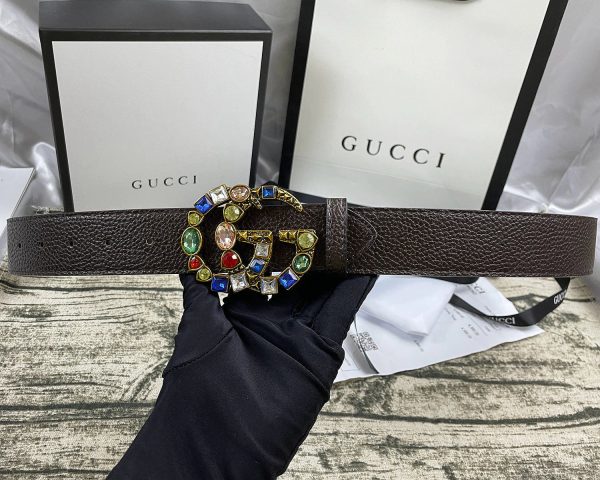 4 Colors  double G seven-color rhinestone double-sided lychee pattern belt
