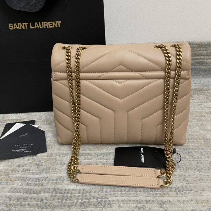 Y Small Loulou 23 Beige Leather Gold 23x17x9cm - Image 5