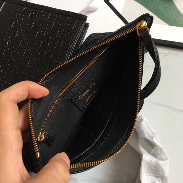 D Book Tote Bag In Black Oblique Embossed Calfskin