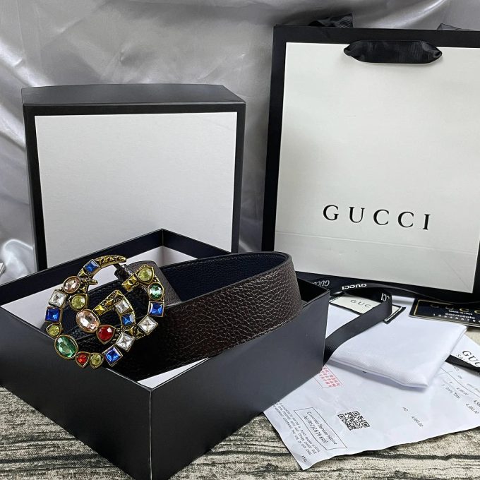 4 Colors  double G seven-color rhinestone double-sided lychee pattern belt - Image 3