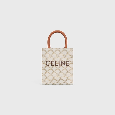 MINI VERTICAL CABAS IN TRIOMPHE CANVAS AND CALFSKIN WITH CE PRINT WHITE