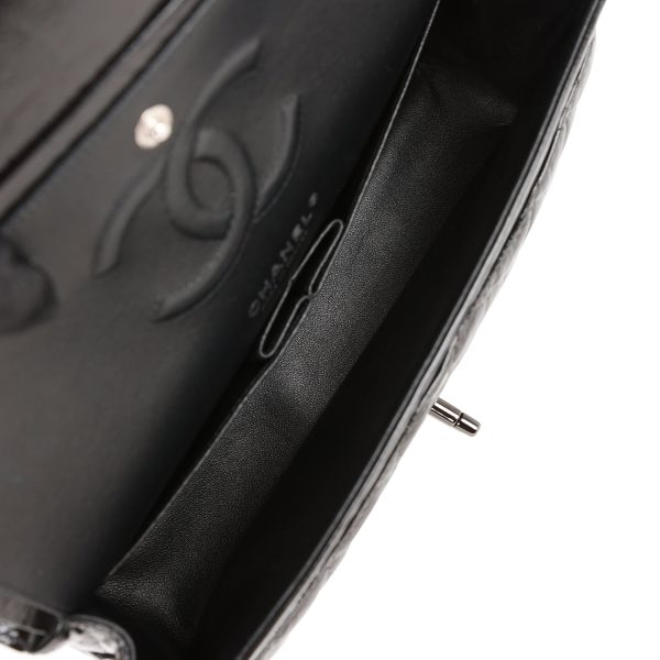 CC Medium Classic Double Flap Bag SO Black Crumpled Calfskin Black Hardware