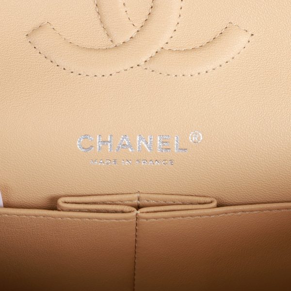 CC Medium Classic Double Flap Bag Beige Caviar Silver Hardware