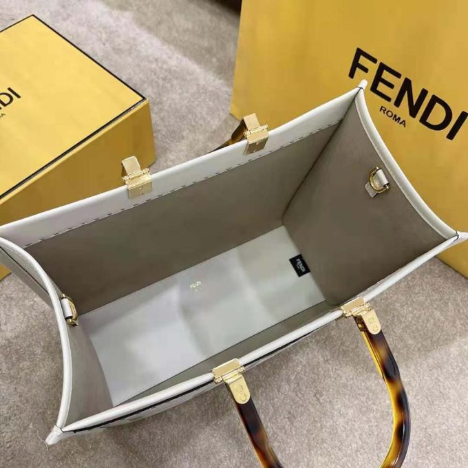 Fd Women Sunshine Medium Leather Shopper-White - Image 6