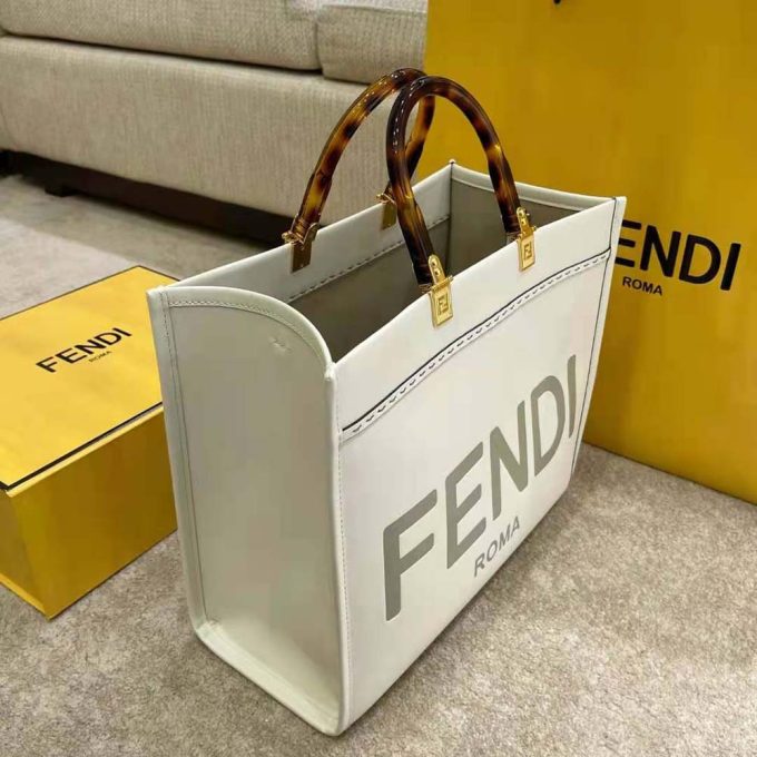 Fd Women Sunshine Medium Leather Shopper-White - Image 4