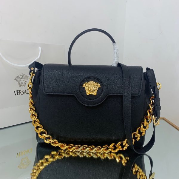 Ve Womens Medium La Medusa Leather Top Handle Bag Black Gold