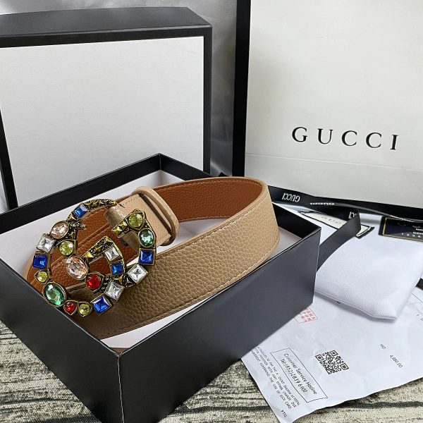 4 Colors  double G seven-color rhinestone double-sided lychee pattern belt