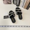 Elegant Double Strap Pearl Flat Slippers
