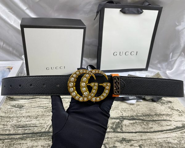4 Colors  double-G rhinestone double-sided lychee pattern belt