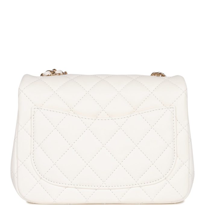 CC Pearl Crush Mini Square Flap Bag White Lambskin Light Gold Hardware - Image 3