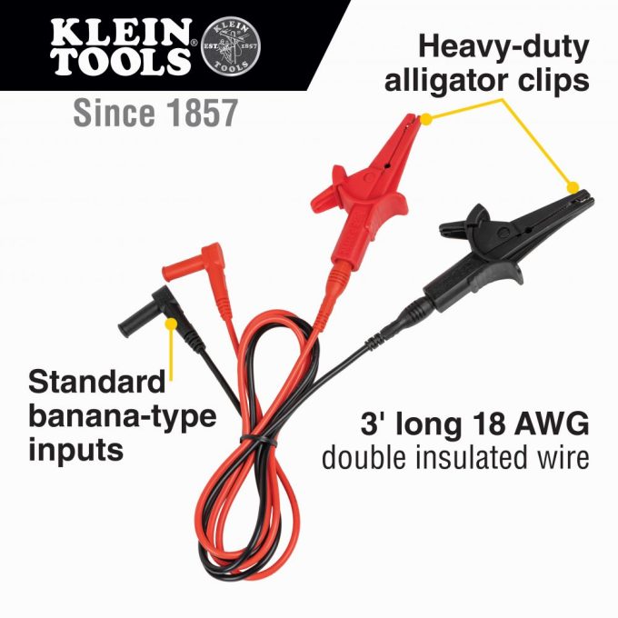 Klein Tools 69381 Alligator Clip Test Leads, Heavy-Duty Replacement Meter Leads, for All Meters Using Banana Plug Meter Leads, 3-Foot - Image 3