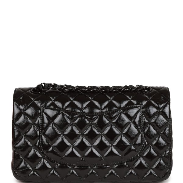 CC Medium Classic Double Flap Bag SO Black Crumpled Calfskin Black Hardware