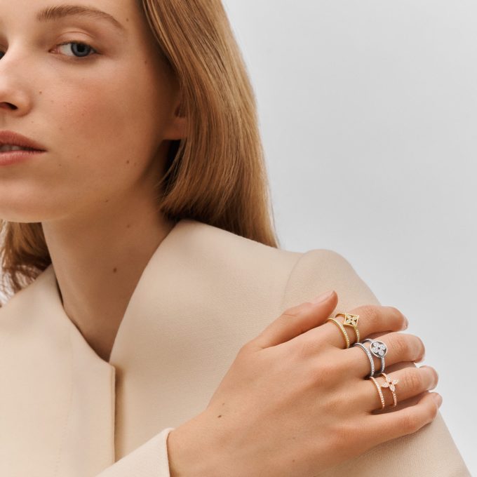 Idylle Blossom Rose Gold and Diamond Double Row Ring - Image 4