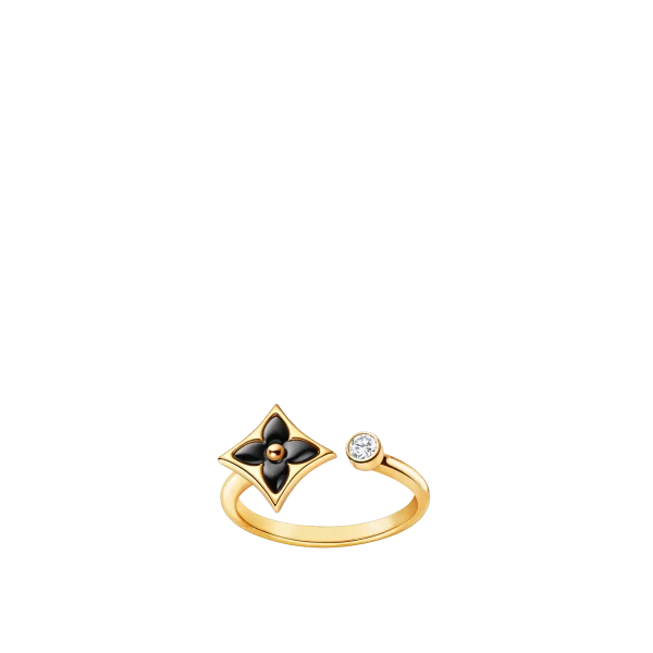 Color Blossom Mini Star Ring in Yellow Gold, Onyx and Diamonds