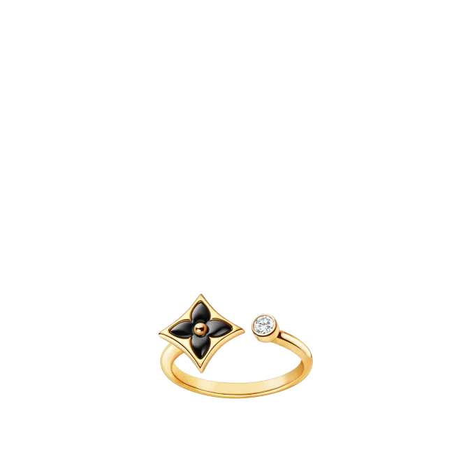 Color Blossom Mini Star Ring in Yellow Gold, Onyx and Diamonds