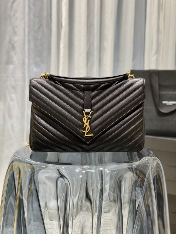 Y College Large Chain Bag Black With Gold Hardware