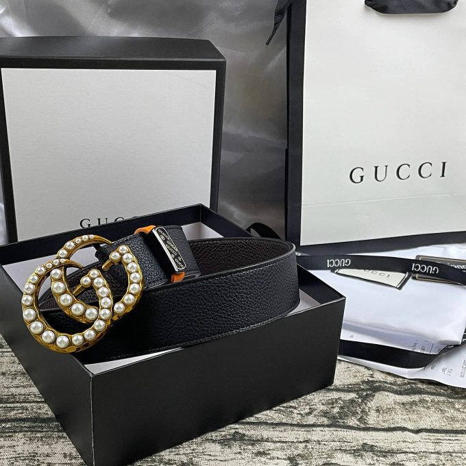 4 Colors  Double G Pearl Litchi Pattern Double Sided Belt - Image 4