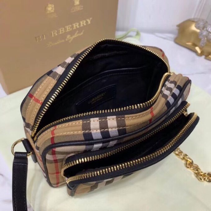 bb Vintage Check Cotton Camera Bag Neutral For Women, Women's Bags 7.7in/19.5cm - Image 7