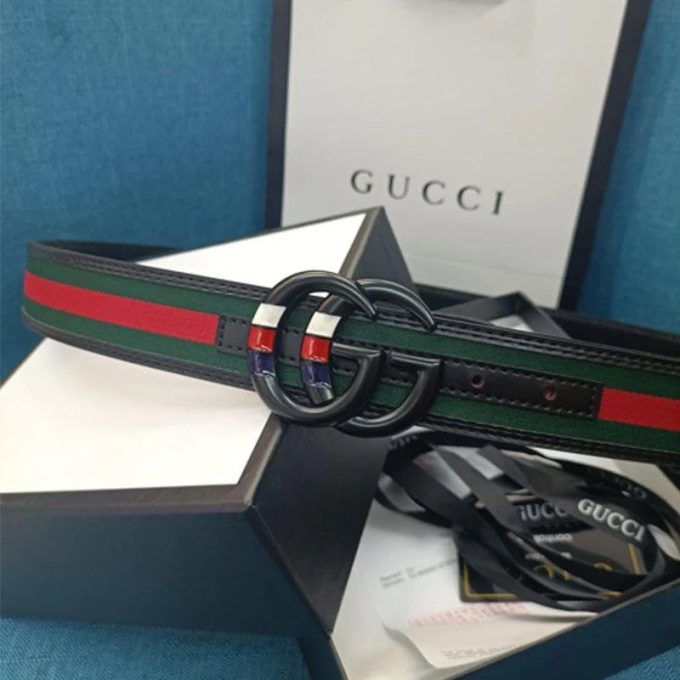 4 Colors Fashion Stripe Double G Ladies Leather Belt - Image 4