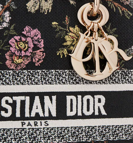 MEDIUM LADY D-LITE BAG Black Multicolor D Jardin Botanique Embroidery