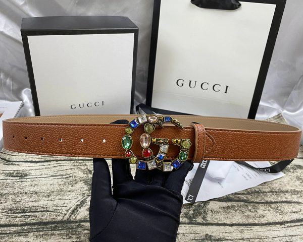 4 Colors  double G seven-color rhinestone double-sided lychee pattern belt