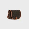 MEDIUM FOLCO BAG IN TRIOMPHE CANVAS AND CALFSKIN TAN