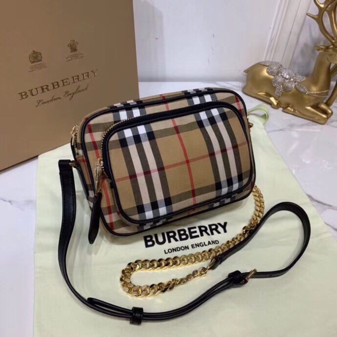 bb Vintage Check Cotton Camera Bag Neutral For Women, Women's Bags 7.7in/19.5cm
