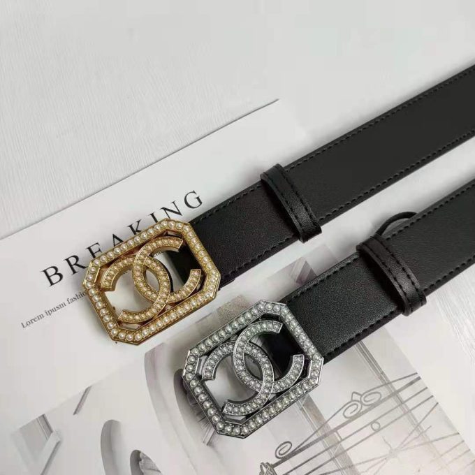 2 Colors Fashion pearl square buckle leather belt - Image 3
