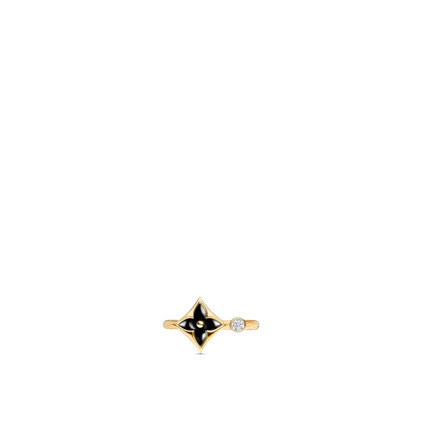 Color Blossom Mini Star Ring in Yellow Gold, Onyx and Diamonds
